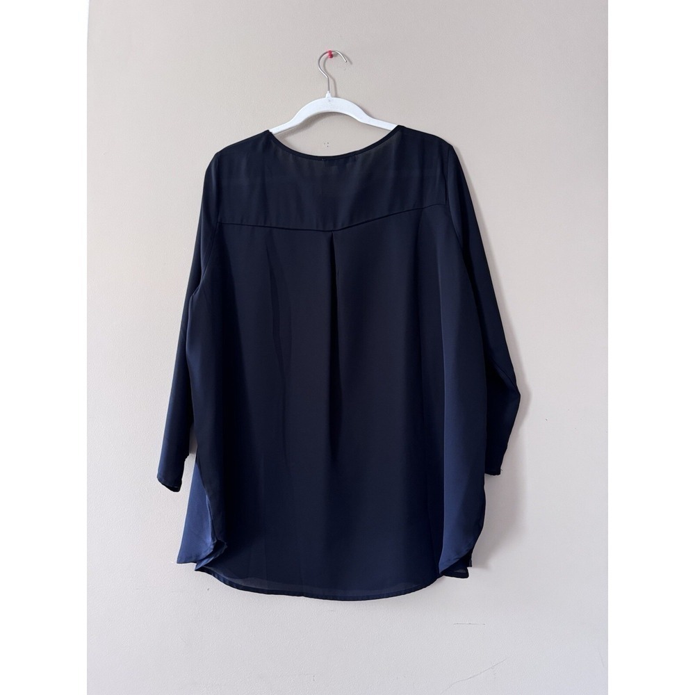 She + Sky 3/4 Sleeve Top Black Size 2x Blouse Light Weight EUC - Picture 2 of 11